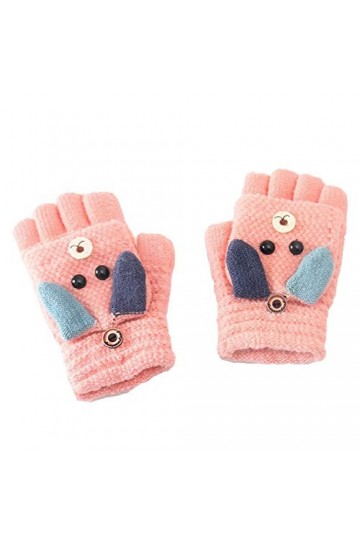 AchidistviQ Gants dhiver chauds en tricot pour enfants, garçons, filles, dessin animé chien, moufles à rabat – Bleu - Rose -