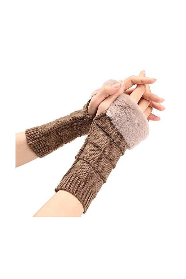 Mitaines Tricotées Mitaines Tricotées Douces Chaudes Poignet Hiver Automne Femmes Sans Doigts Kawaii Longueur, kaki, taille u