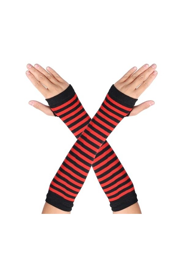 Sibba Mitaines chauffe-bras gothiques pour Halloween, cosplay, gothique, rayé, discothèque, poignets chauds, moufles à doigts