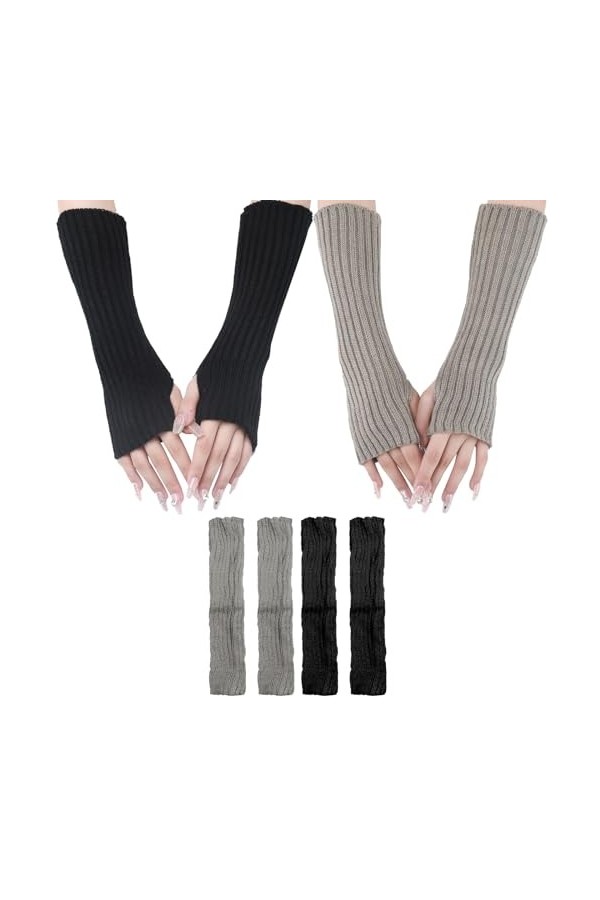 Scettar Gants en Tricoté Arm, Gants Longs sans Doigts Tricotés, Gants dhiver tricotés pour Femme, Thermique dHiver Sans Doi