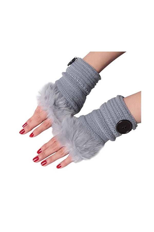 LAEMILIA Gants Femmes Chaud Lapin Hiver En Fausse Fourrure Main Poignet Mitaines Mitaines Doux Chaude Noir 