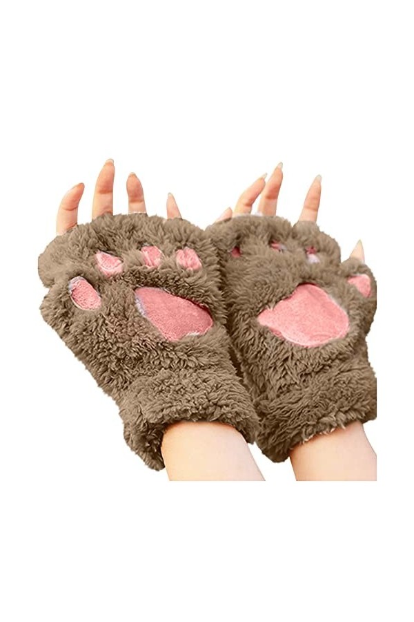 Gants Polaire Femme De Griffe De Chat Gants Patte De Chat Mitaines En Fausse Fourrure Mitaines Hiver Chaud Demi-doigt Gants M