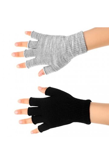 2 Paires Gants Demi-Doigts Gants sans Doigts Chauds Unisexes dHiver pour Hommes Femmes Noir, Gris 