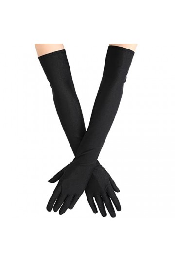 Blulu Gants en Satin Femme 21 Pouces Gants de Longueur de Coude 1920s Noir Noir 