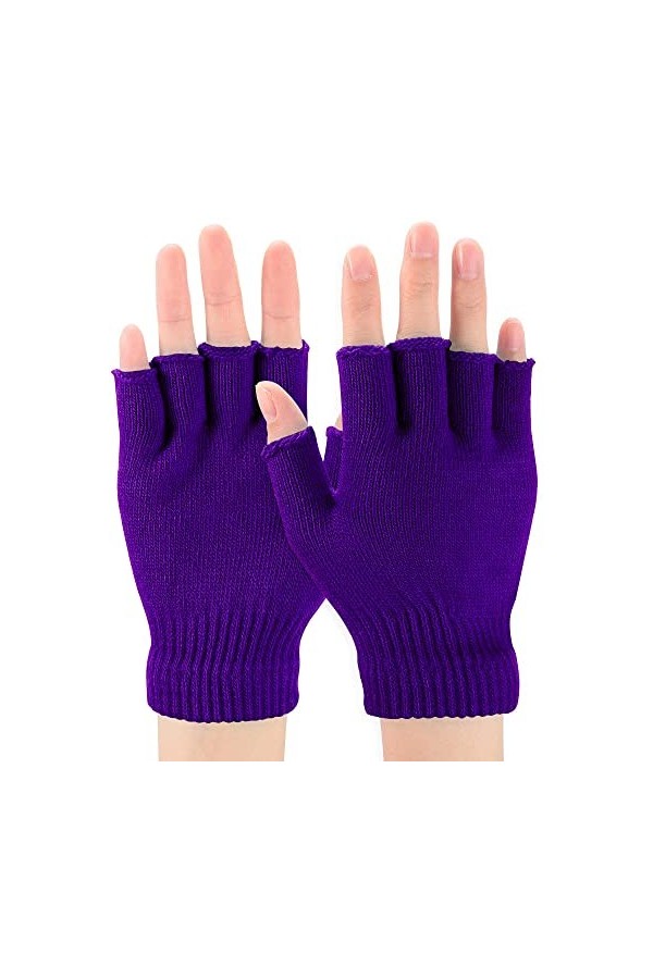 Gants sans Doigts dHiver Gants Demi-Doigts en Tricot Chauds Mitaines Tricotées Unisexes pour Sports Extérieur Noir 