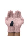 GUMEI Femmes Hiver Fausse Laine épais Chaud Tricot Gants Dessin animé Chat Oiseau Patchwork Mitaines