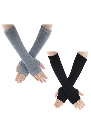 WLLHYF Mitaines Chauffe-bras 2 paires Longs Coudes Chauds pour Taper les Mains Manches à Rayures Tenue Gothique Tendance Vête