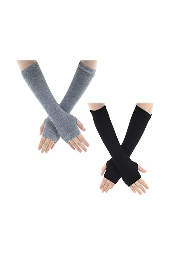 WLLHYF Mitaines Chauffe-bras 2 paires Longs Coudes Chauds pour Taper les Mains Manches à Rayures Tenue Gothique Tendance Vête
