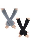 WLLHYF Mitaines Chauffe-bras 2 paires Longs Coudes Chauds pour Taper les Mains Manches à Rayures Tenue Gothique Tendance Vête