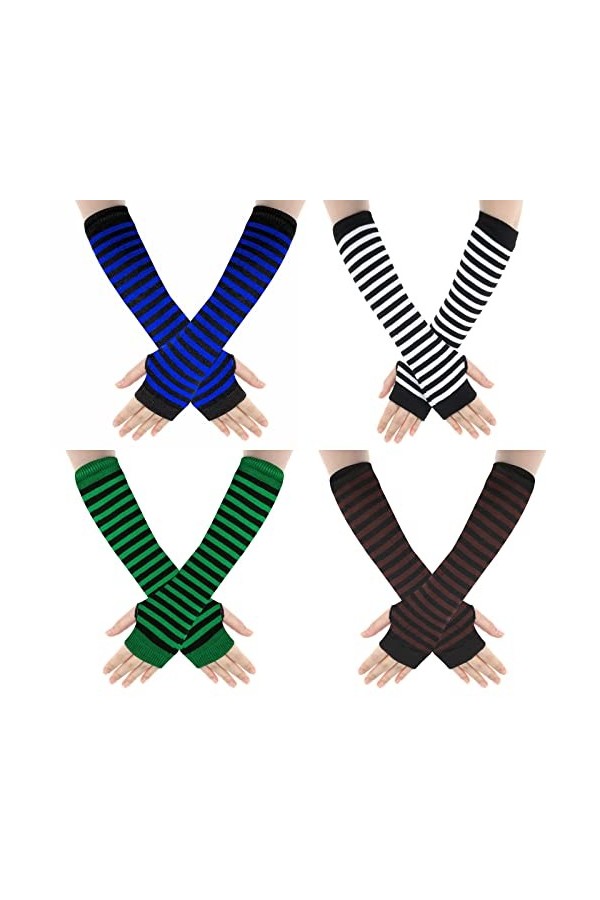 WLLHYF Mitaines Chauffe-bras 2 paires Longs Coudes Chauds pour Taper les Mains Manches à Rayures Tenue Gothique Tendance Vête