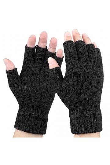 Gants Demi-Doigts dHiver Mitaines Tricotées sans Doigts Gants Thermiques en Noir Mitaines en Tricot Chaudes, Taille Unique