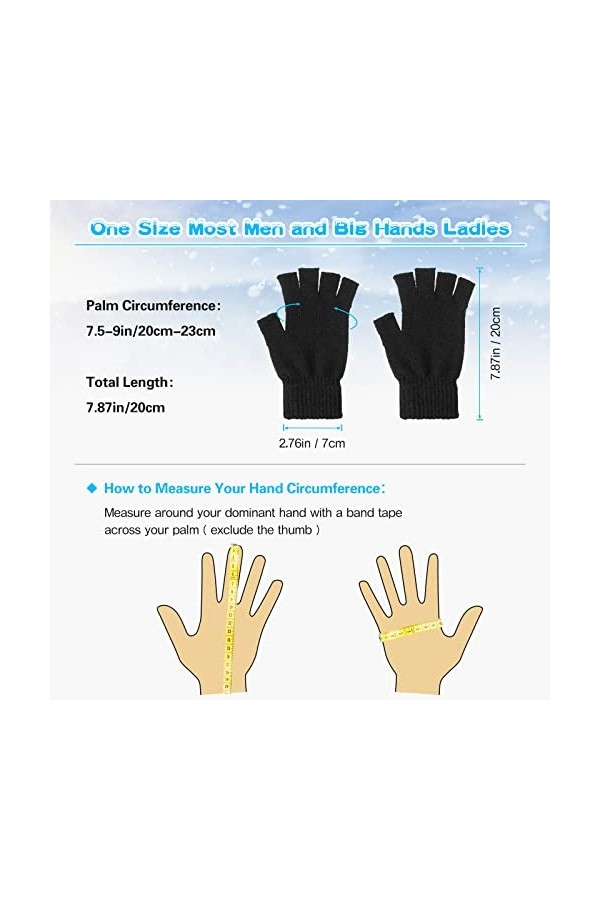 Gants Demi-Doigts dHiver Mitaines Tricotées sans Doigts Gants Thermiques en Noir Mitaines en Tricot Chaudes, Taille Unique