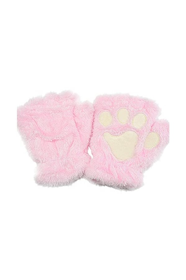 1 paire de gants sans doigts pour femme et fille - En peluche - Mitaines épaisses et chaudes - Gants de dessin animé - Ours c