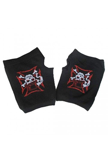 Black Sugar paires mitaine gant laine extensible crane tete mort gothique punk rock goth noir chaud manchette manche skull