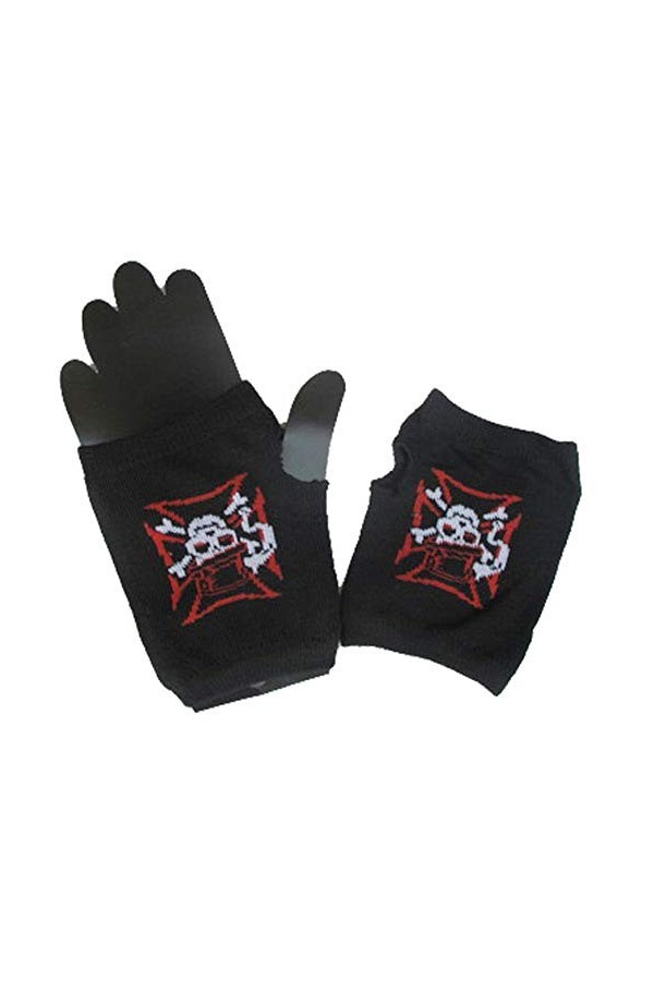 Black Sugar paires mitaine gant laine extensible crane tete mort gothique punk rock goth noir chaud manchette manche skull