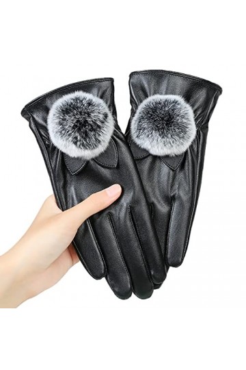 Gants doublés en polaire pour femme - Gants antidérapants en cuir pour écran tactile, Noir , taille unique