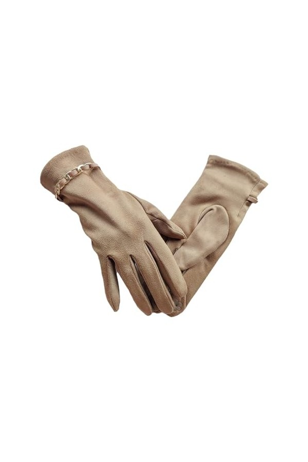 Gants chauds dautomne et dhiver en daim pour la conduite et léquitation, gants coupe-vent pour femme par temps froid kaki
