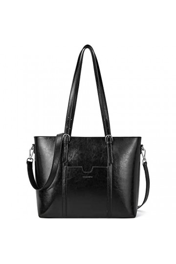 Bostanten Sac à main Cuir Veritable Femme Designer Sac à bandoulière Grande Sacs portés main pour 15 pouces Laptop Noir