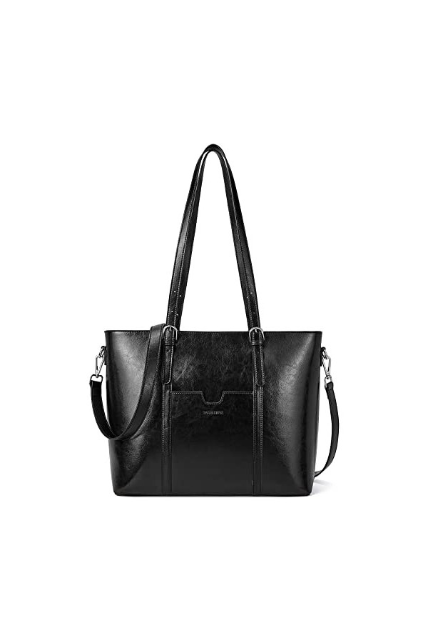 Bostanten Sac à main Cuir Veritable Femme Designer Sac à bandoulière Grande Sacs portés main pour 15 pouces Laptop Noir