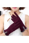 Gant Tactile Femme, Paire de Gants en Cuir Agneau avec Doublure Cachemire pour écran Tactile Téléphone, Doux Elastiques pour 
