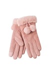 Gants Hiver Femme Chaud Elegant avec Pompon, Gants Faux Suede, Mitaines Hiver Chaude et Epaisse avec Doublure Polaire Epaisse
