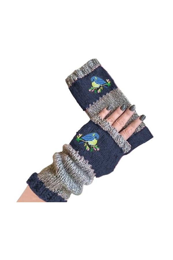 Mitaines dhiver en laine tricotées pour femme, bleu, taille unique