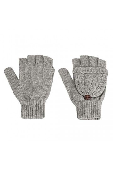 semen Gants Tricot Femme Hiver Laine Convertible Demi- Doigts Coverture Bouton Classique Simple Gloves Moufles Gris 