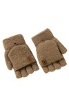 DUHGBNE Gants dhiver tricotés sans doigts Isolation thermique Moufles convertibles chaudes Couverture à rabat pour hommes fe