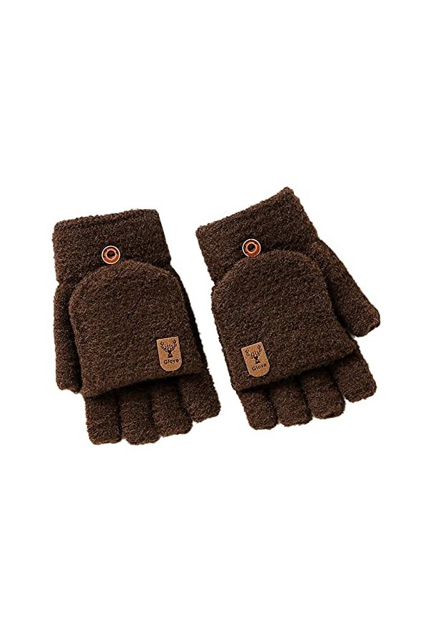 DUHGBNE Gants dhiver tricotés sans doigts Isolation thermique Moufles convertibles chaudes Couverture à rabat pour hommes fe
