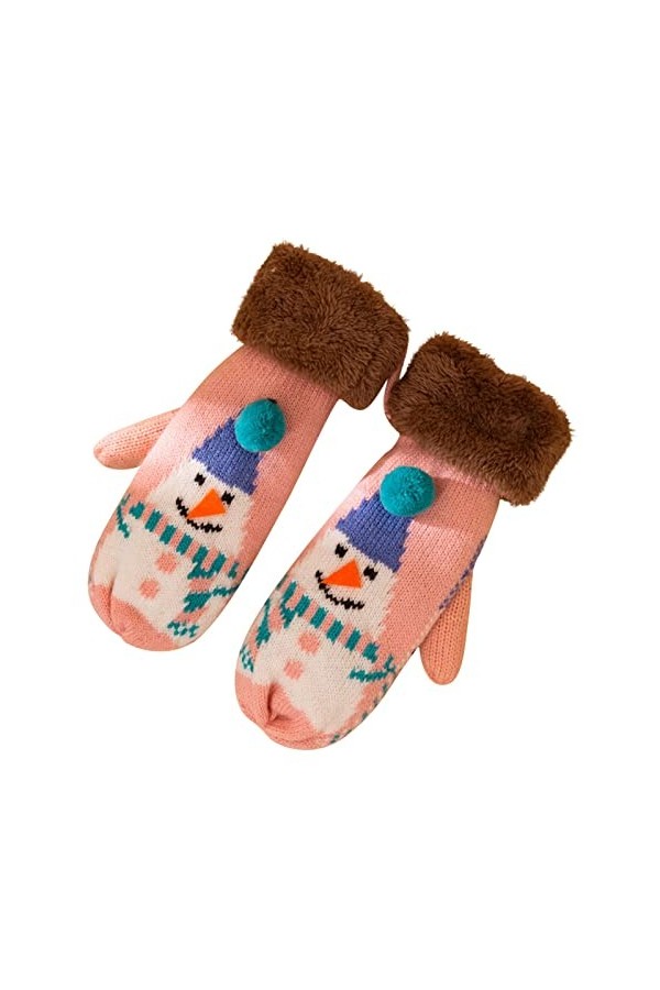 FGUUTYM Gants de Noël tricotés en velours - Motif dhiver - Décontracté - Chaud - Mignon - Épaissir - Moufles pour femmes - 2