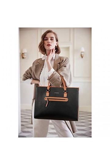 Bostanten Femmes Sac Serviette en Cuir Véritable Porte-Documents 15.6" Sac Ordinateur Portable Dames Sac Business Grande Capa