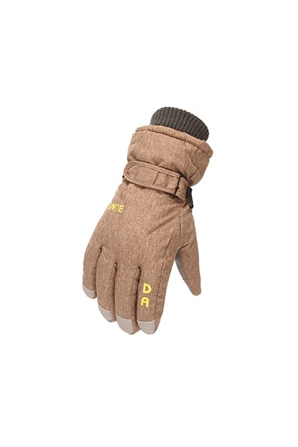 Gants Femme Tige Hiver Premium Gants de Travail et de Ski Downhill Moufles en Cuir Imperméable Homme Femme Moto Jaune-B, Tai