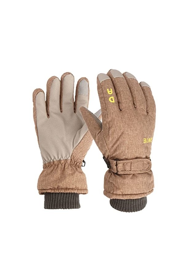 Gants Femme Tige Hiver Premium Gants de Travail et de Ski Downhill Moufles en Cuir Imperméable Homme Femme Moto Jaune-B, Tai