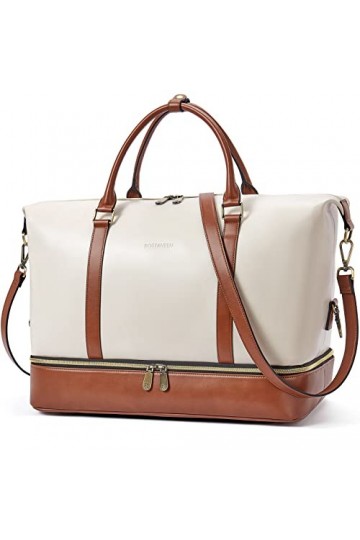 BOSTANTEN Sac de voyage en cuir - Sac à bandoulière - Sac à main, B-beige & marron-2301, L 45x B 22 x H 32 cm, Sac de