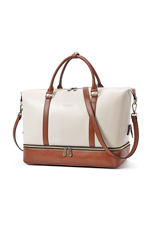 BOSTANTEN Sac de voyage en cuir - Sac à bandoulière - Sac à main, B-beige & marron-2301, L 45x B 22 x H 32 cm, Sac de