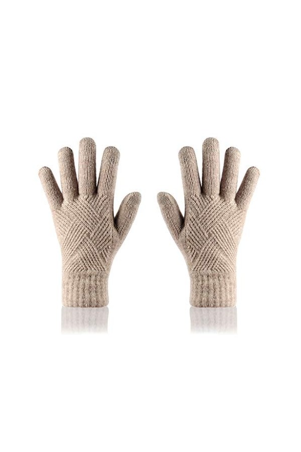 AIUII Gants dhiver pour femme en tricot Rhombus pour écran tactile Uni Chaud Stretch Texting Moufles