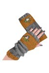Mitaines en tricot chaud pour femme - Moufles convertibles - Motif fleurs tendance, 2 - Kaki, taille unique