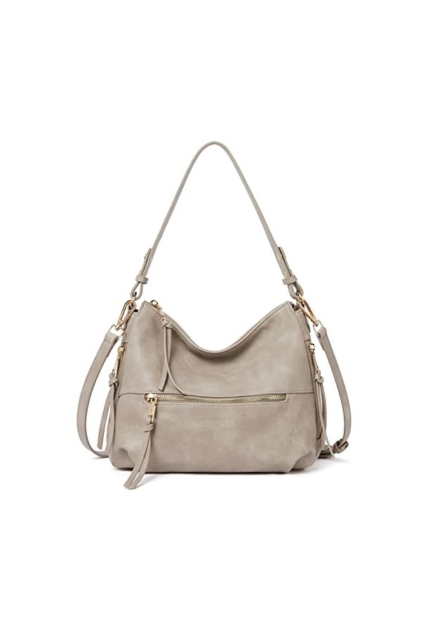 BOSTANTEN Hobo Sac à main en cuir synthétique pour femme Sac à bandoulière élégant, café, Medium