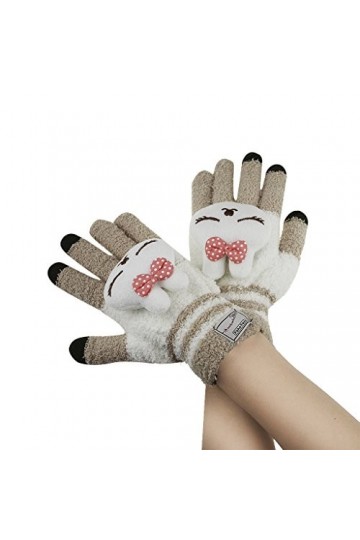 Femme Fille Gants Hiver Moufles en Plein Air Gants Tricotés à Laine Chauds Thermique Doigts Complets avec Cartoon Lapin Gants