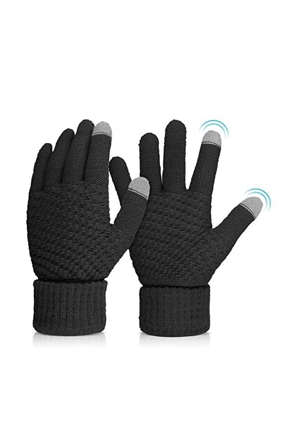 Abeillo Gants à écran tactile, Automne Hiver Gants chauds pour femmes, Manchettes élastiques Gants tricotés pour femmes Gris