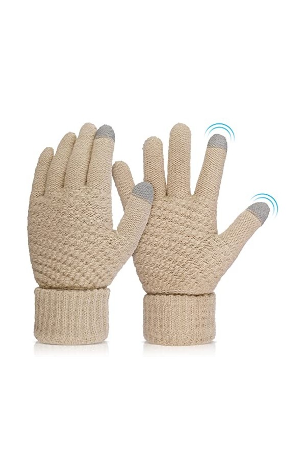 Abeillo Gants à écran tactile, Automne Hiver Gants chauds pour femmes, Manchettes élastiques Gants tricotés pour femmes Gris