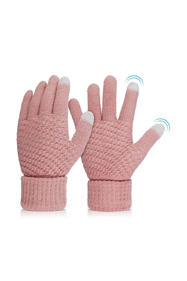 Abeillo Gants à écran tactile, Automne Hiver Gants chauds pour femmes, Manchettes élastiques Gants tricotés pour femmes Gris