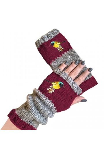 Mitaines dhiver tricotées chaudes en laine pour femme, bordeaux, taille unique