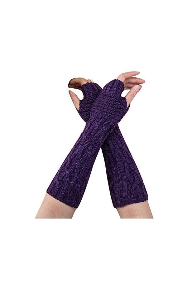 Mitaines tricotées sans doigts pour femme - Noir - Accessoire cosplay - Manches longues - Chauffe-mains - Moufles douces et c