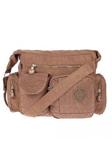 Christian Wippermann Sac à bandoulière en nylon pour femme, marron, 26 x 22 x 13 cm
