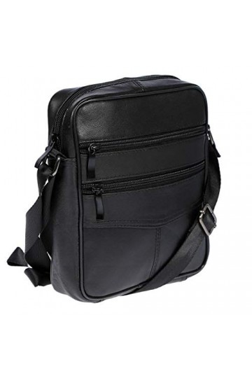 Christian Wippermann Petit sac à bandoulière en cuir véritable pour homme et femme Noir