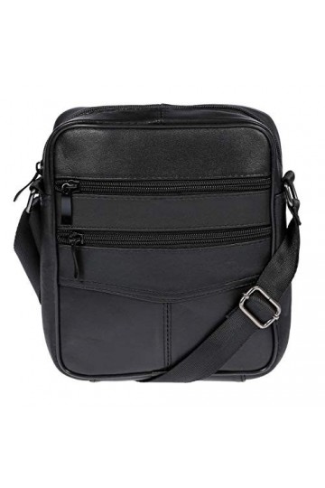 Christian Wippermann Petit sac à bandoulière en cuir véritable pour homme et femme Noir