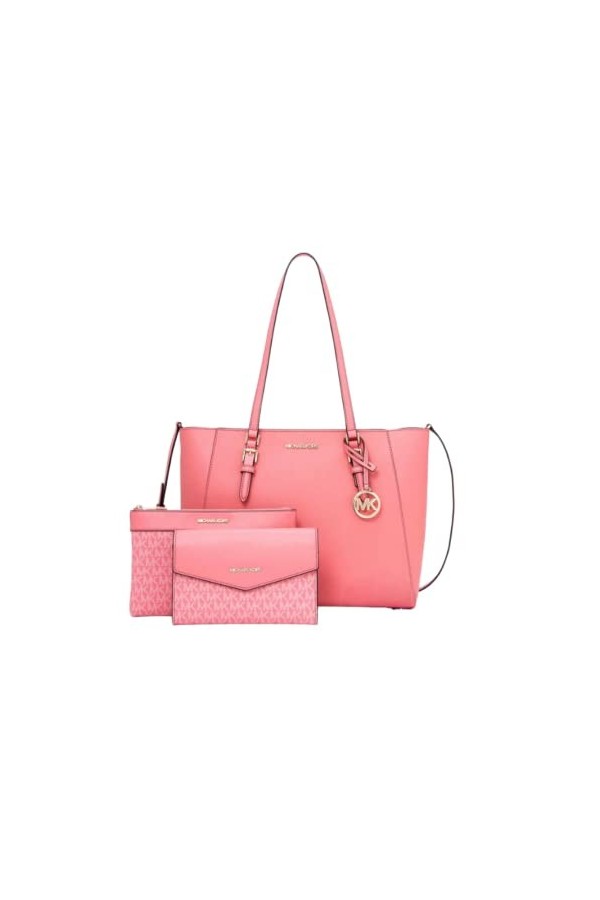 Michael Kors Charlotte Grand sac à main fourre-tout 3 en 1 en cuir, Rose Tea 