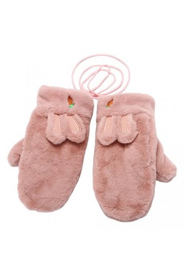 Moufles en Peluche Femme Oreilles de Lapin Fantaisie Gants Doux Chaude et Epaisse Étudiant Mitaines Hiver Chaud Duveteux Four