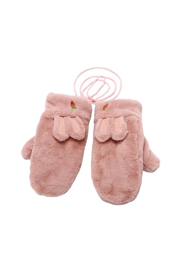 Moufles en Peluche Femme Oreilles de Lapin Fantaisie Gants Doux Chaude et Epaisse Étudiant Mitaines Hiver Chaud Duveteux Four